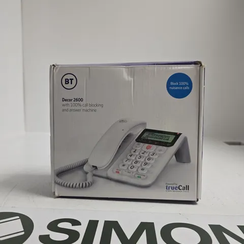 BT DECOR 2600 LANDLINE TELEPHONE WITH 100% CALL BLOCKING & ANSWER MACHINE – BOXED (POWERED BY TRUECALL)