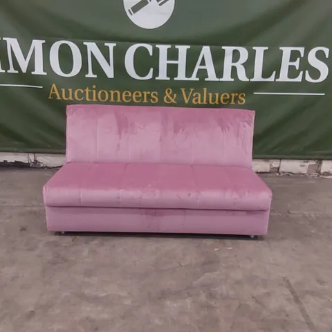QUALITY DESIGNER 3 SEATER PINK VELVET SOFA BED 