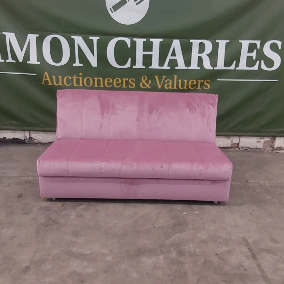 QUALITY DESIGNER 3 SEATER PINK VELVET SOFA BED 