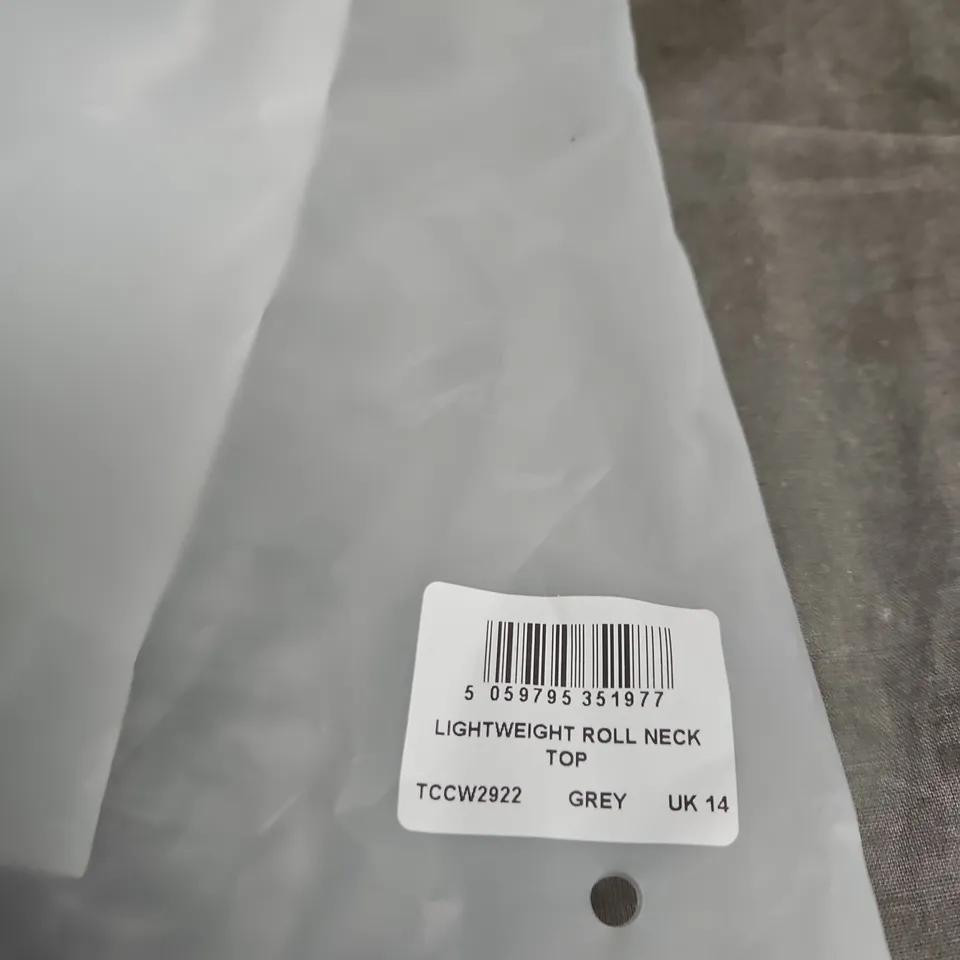 THE COUTURE CLUB LIGHTWEIGHT ROLL NECK TOP – GREY – UK 14