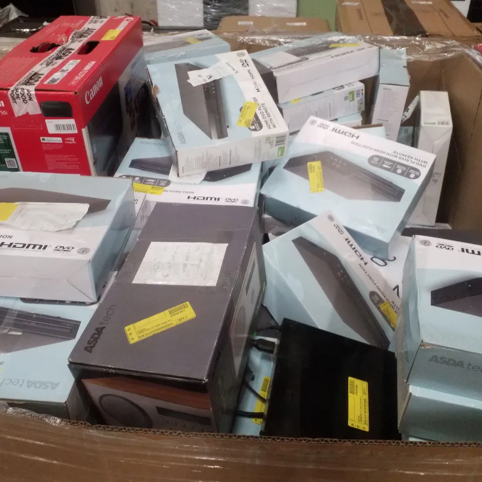 PALLET CONTAINING ASSORTED ELECTRICAL RETURNS INCLUDING CANON PIXMA PRINTER, DVD PLAYER WITH HDMI FUNCTION, BLUETOOTH SPEAKER & DAB+/FM RADIO