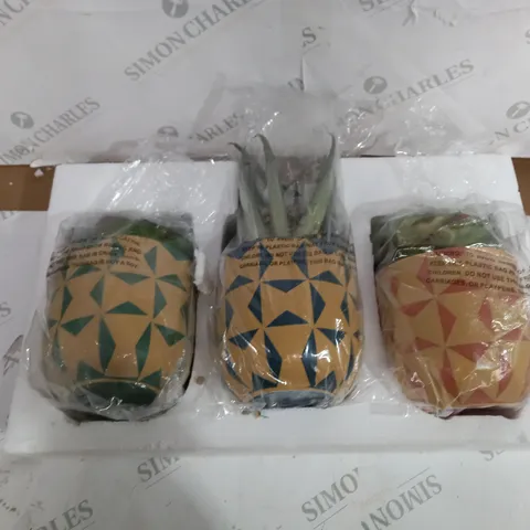 BOXED SET OF 3 FAUX SUCCULENT IN CERAMIC MOSAIC POTS 