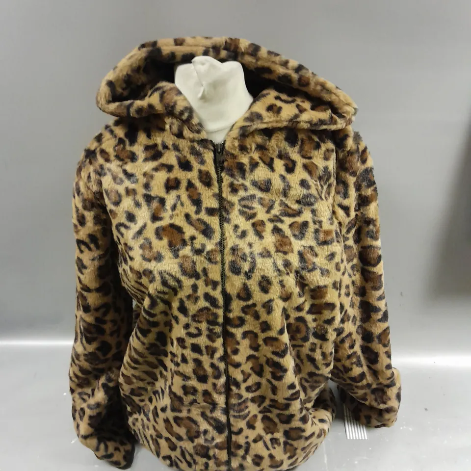 HELENE BERMAN FAUX FUR LEOPARD PRINT COAT SIZE 14