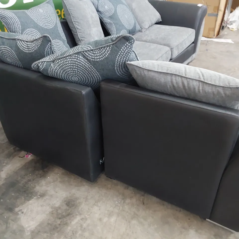 DESIGNER CORNER GROUP BLACK FAUX LEATHER & GREY FABRIC WITH SCATTER CUSHIONS