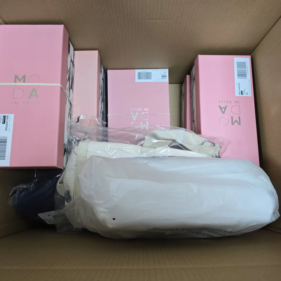 APPROXIMATELY 15 ASSORTED SHOES AND BAGS IN VARIOUS STYLES, SIZES & COLOURS