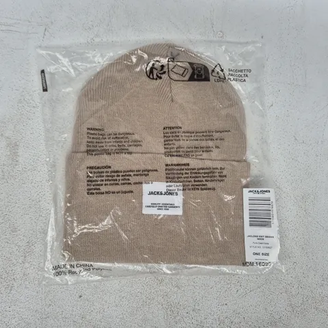 BAGGED JACK & JONES KNIT BEANIE IN BEIGE - ONE SIZE
