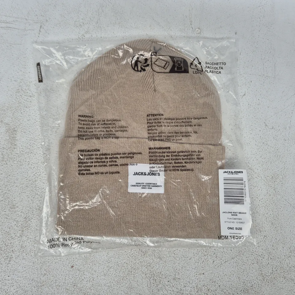 BAGGED JACK & JONES KNIT BEANIE IN BEIGE - ONE SIZE