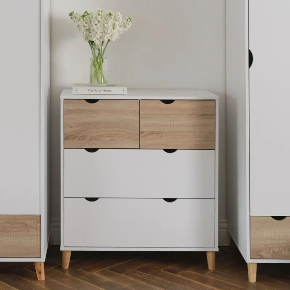 BOXED HIMES 4 DRAWER 82cm W CHEST - OAK (1 BOX)