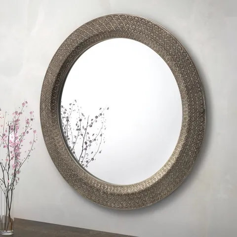 BOXED CADENCE LARGE ROUND PEWTER WALL MIRROR MIR025
