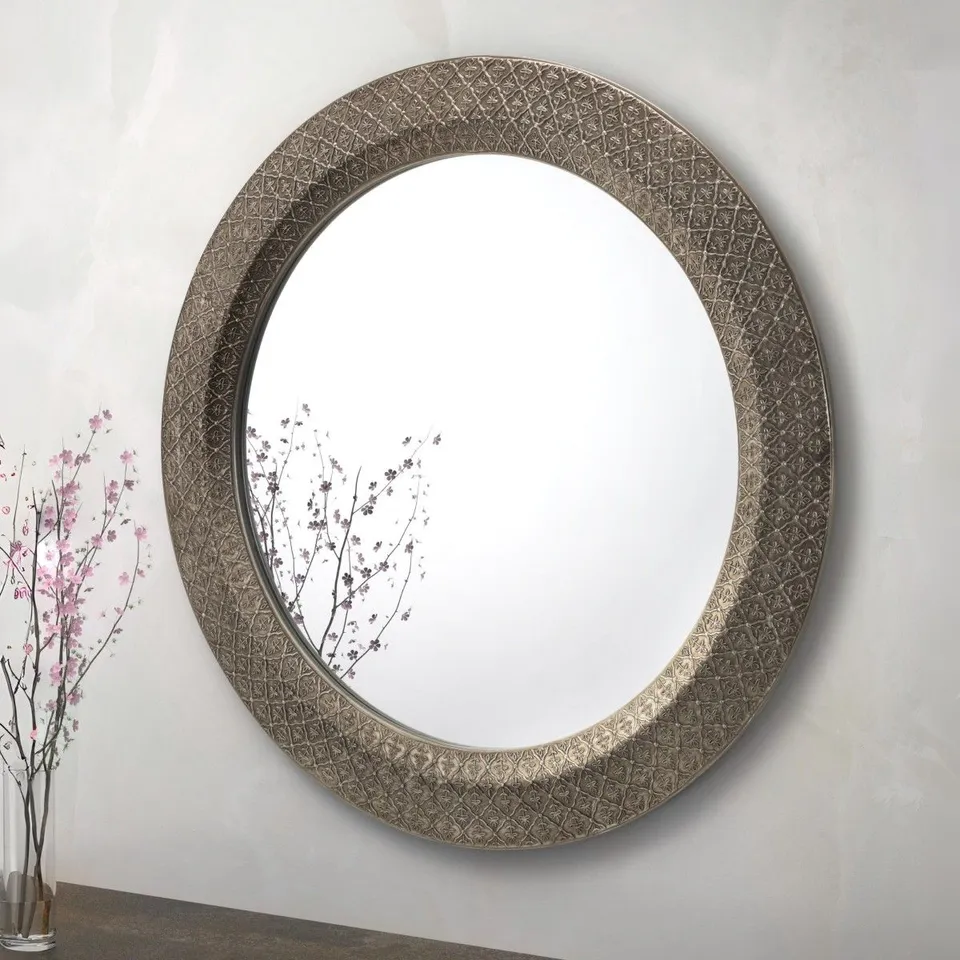 BOXED CADENCE LARGE ROUND PEWTER WALL MIRROR MIR025