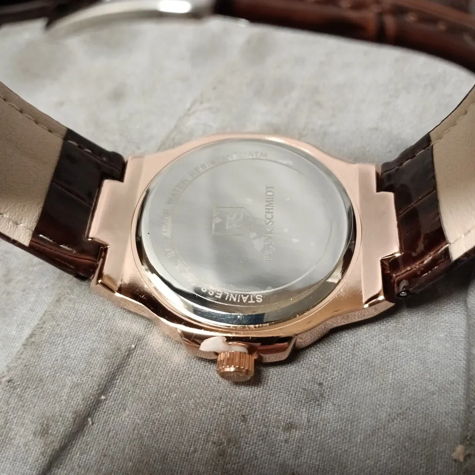 FRANK SCHMIDT WATCH – TEXTURED DIAL WITH DATE – LEATHER STRAP – 3ATM WATER RESISTANT