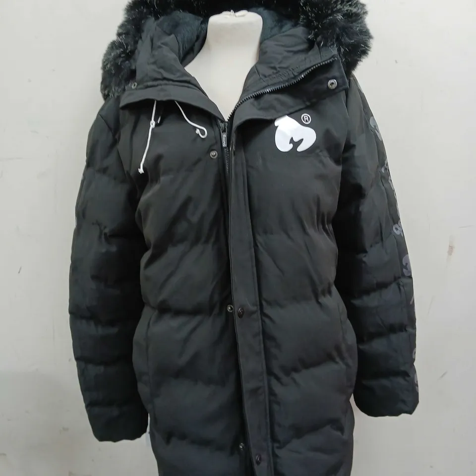 MENS MONEY BLACK PUFFER PARKA COAT - SIZE MEDIUM