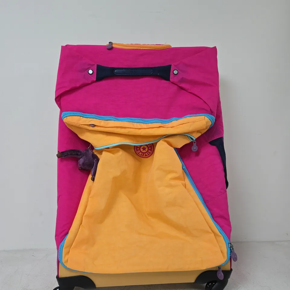 KIPLINGS' ROLLING BACKPACK – PINK & ORANGE WITH MONKEY CHARM