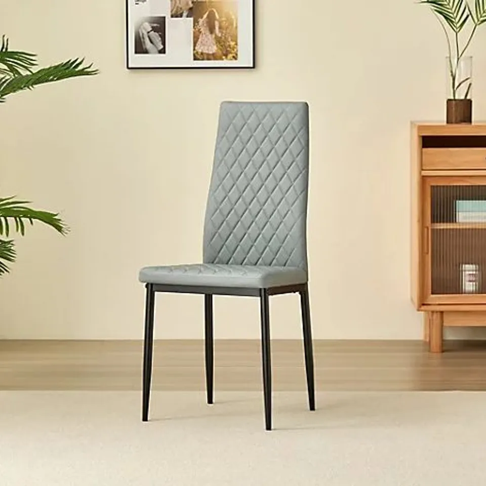 BOXED INDOOR LIVING EMILY SET OF 4 GREY LEATHER DINING CHAIR