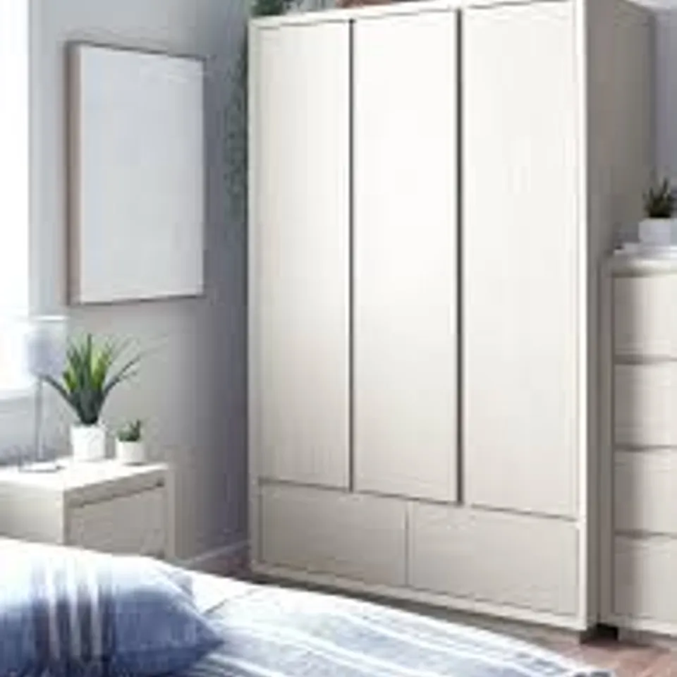 BOXED ALSOP 2 DRAWER 3 DOOR WARDROBE IN WHITE/OAK (3 BOXES)