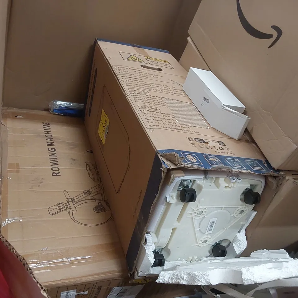 PALLET OF ASSORTED ITEMS TO INCLUDE: PORTABLE AIR CONDITIONERS, ROWING MACHINE, FOLDABLE EXERCISE BIKE ECT