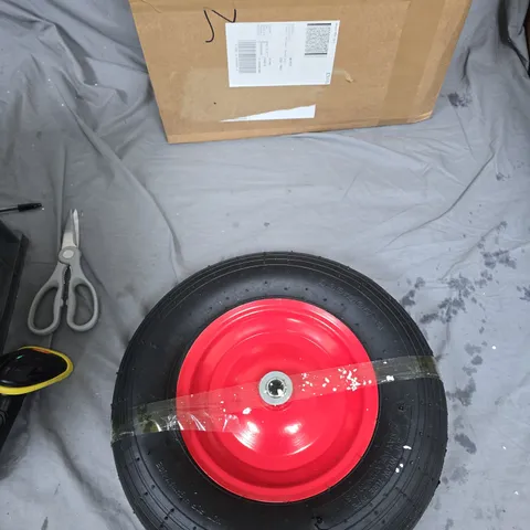 GARDEN WHEEL WITH RED HUB, BLACK TYRE – SUITABLE FOR WHEELBARROW OR GARDEN CART