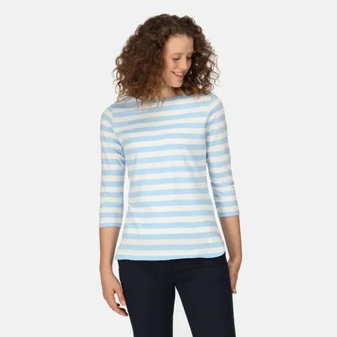 REGATTA WOMENS BAYLA 3/4 SLEEVED TOP STRIPED T SHIRT POWDER BLUE SIZE 16