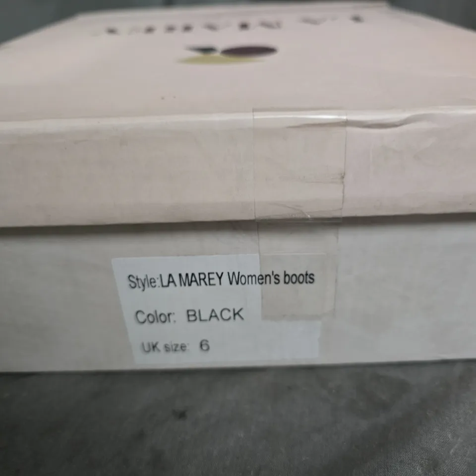 LA MAREY WOMEN'S BOOTS – BLACK SUEDE WITH FUR TRIM, UK SIZE 6