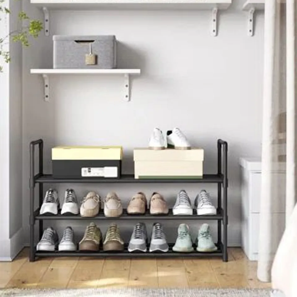 BOXED 15 PAIR STACKABLE SHOE RACK - BLACK (1 BOX)