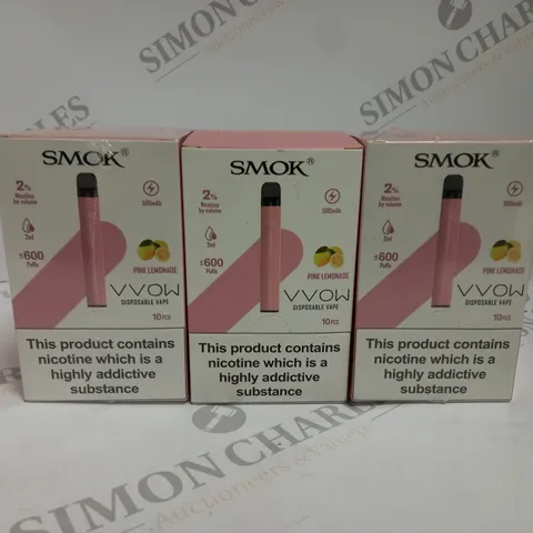3 X BOXED (10 DISPOSABLES PER BOX) SMOK DISPOSABLE VAPES - PINK LEMONADE