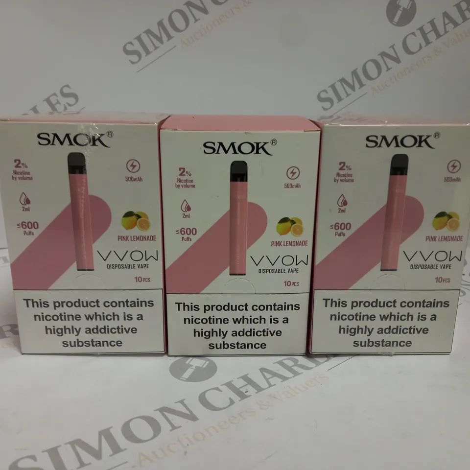 3 X BOXED (10 DISPOSABLES PER BOX) SMOK DISPOSABLE VAPES - PINK LEMONADE 
