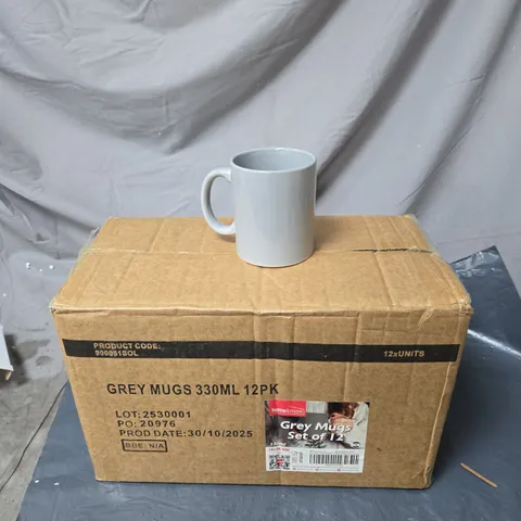 BOX OF APPROXIMATELY 10 GREY MUGS 330ML