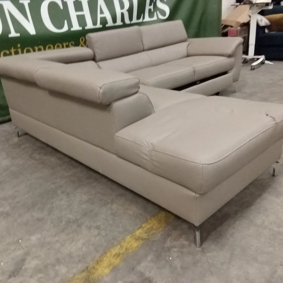 BROOKHURST LEATHER CORNER SOFA BED - TAUPE