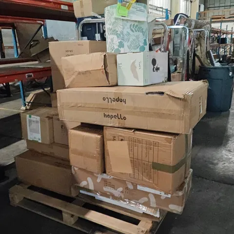 PALLET OF ASSORTED HOUSEHOLD GOODS AND PRODUCTS TO INCLUDE;WALL LIGHT,CONNECT 4, LAMPSHADE, PENDENT