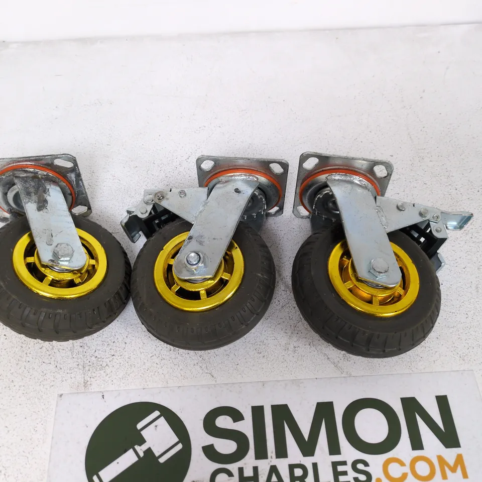 LOT OF 3 HEAVY-DUTY INDUSTRIAL SWIVEL CASTOR WHEELS