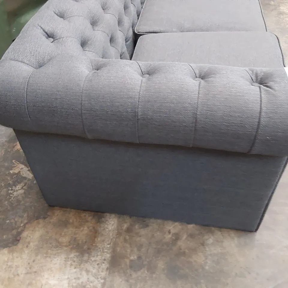 DESIGNER GREY FABRIC 3 SEATER CHESTERFIELD SOFA