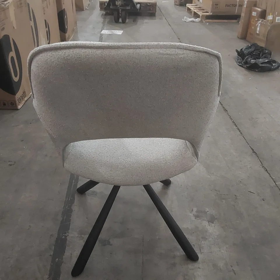 DANETTI MARLOW SWIVEL BLACK METAL DINING CHAIR - LIGHT GREY TEXTURED BOUCLE FABRIC