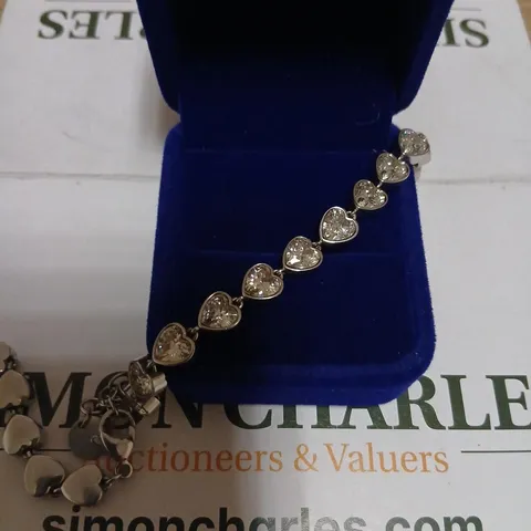 STEEL BY DIAMONIQUE HEART-SHAPED LINK BRACELET WITH CLEAR STONES