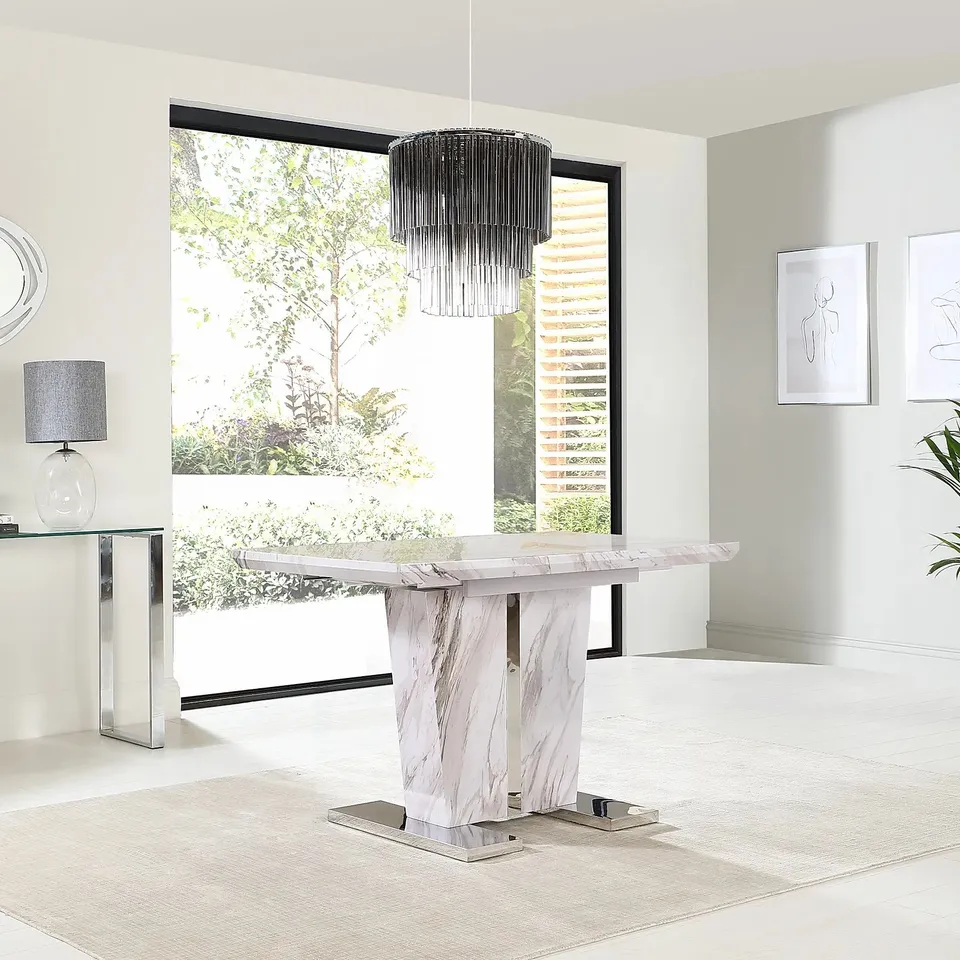 BOXED DESIGNER VIENNA GREY MARBLE 120-160cm EXTENDING DINING TABLE (2 BOXES)