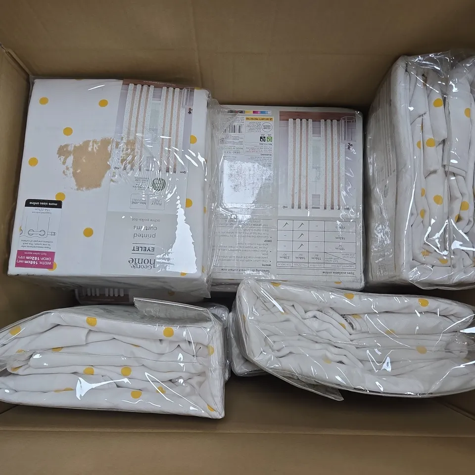 BOX OF APPROX 10 ASSORTED EYELET PRINTED CURTAINS 