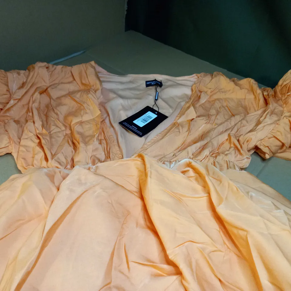 PRETTYLITTLETHING ORANGE PUFF SLEEVE PUFFBALL HEM SHIFT DRESS - SIZE 18