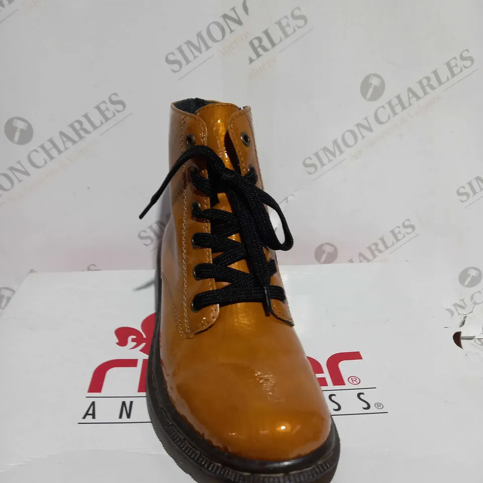 BOXED RIEKER LACE ANKLE BOOTS SIZE 5 OCHRE