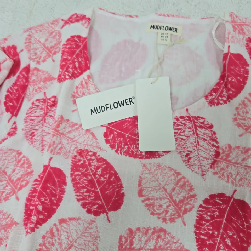 MUDFLOWER WOMEN'S BLOUSE – PINK LEAF PRINT, UK 10 (EU 38, US 6)