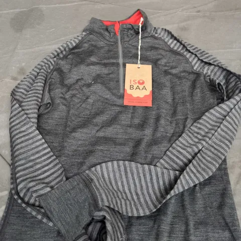 ISOBAA WOMEN'S MERINO 200 LS ZIP PULLOVER – STRIPE SMOKE/CHARCOAL – UK L