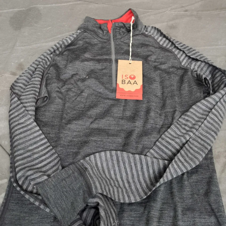 ISOBAA WOMEN'S MERINO 200 LS ZIP PULLOVER – STRIPE SMOKE/CHARCOAL – UK L