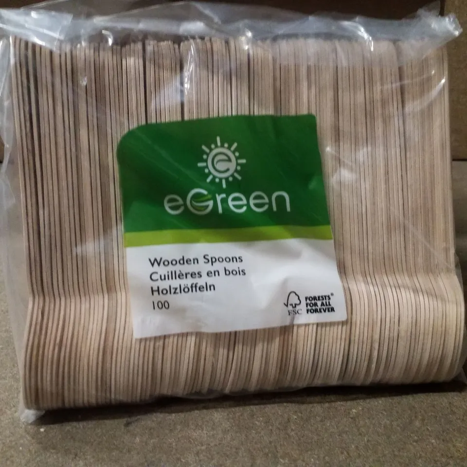 BOX CONTAINING 1000 EGREEN WOODEN SPOONS 