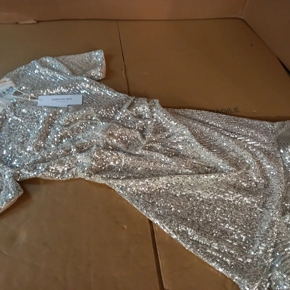 FOREVER NEW DELORA DRAPED SEQUIN MINI DRESS IN SILVER - 6