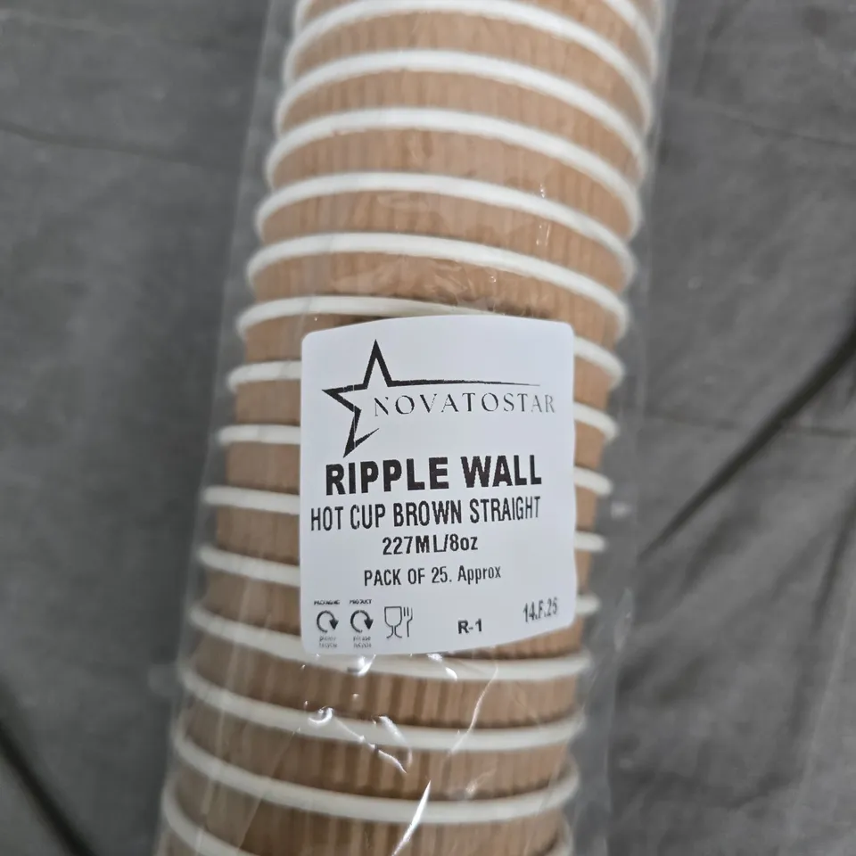NOVATOSTAR RIPPLE WALL HOT CUP BROWN STRAIGHT SLEEVES 8OZ – PACK OF 25 (X20)