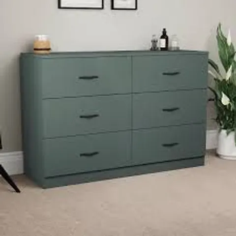 BOXED VIDA DESIGNS RIANO 6 DRAWER CHEST - GREEN (2 BOXES)