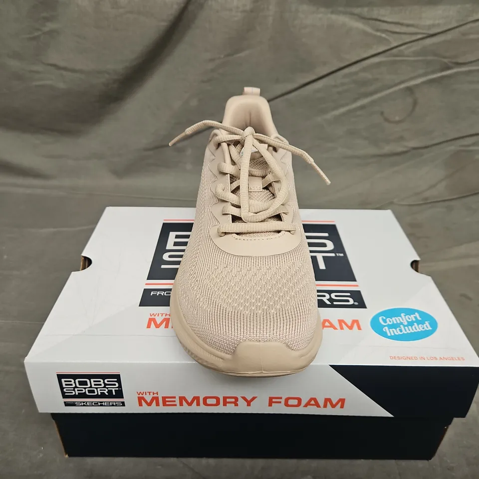 BOXED PAIR OF SKECHERS BOBS SPORT BEIGE TRAINERS -  SIZE 7