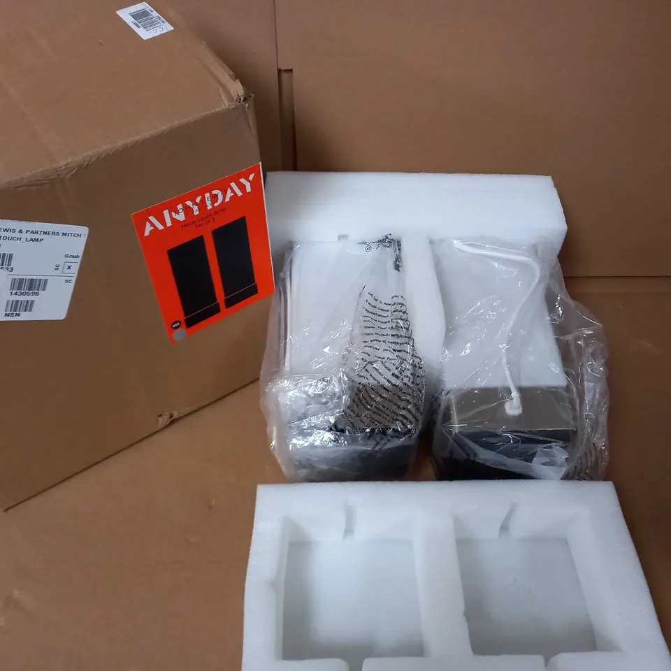 BOXED JOHN LEWIS CHROME MITCH TOUCH LAMP SET OF 2