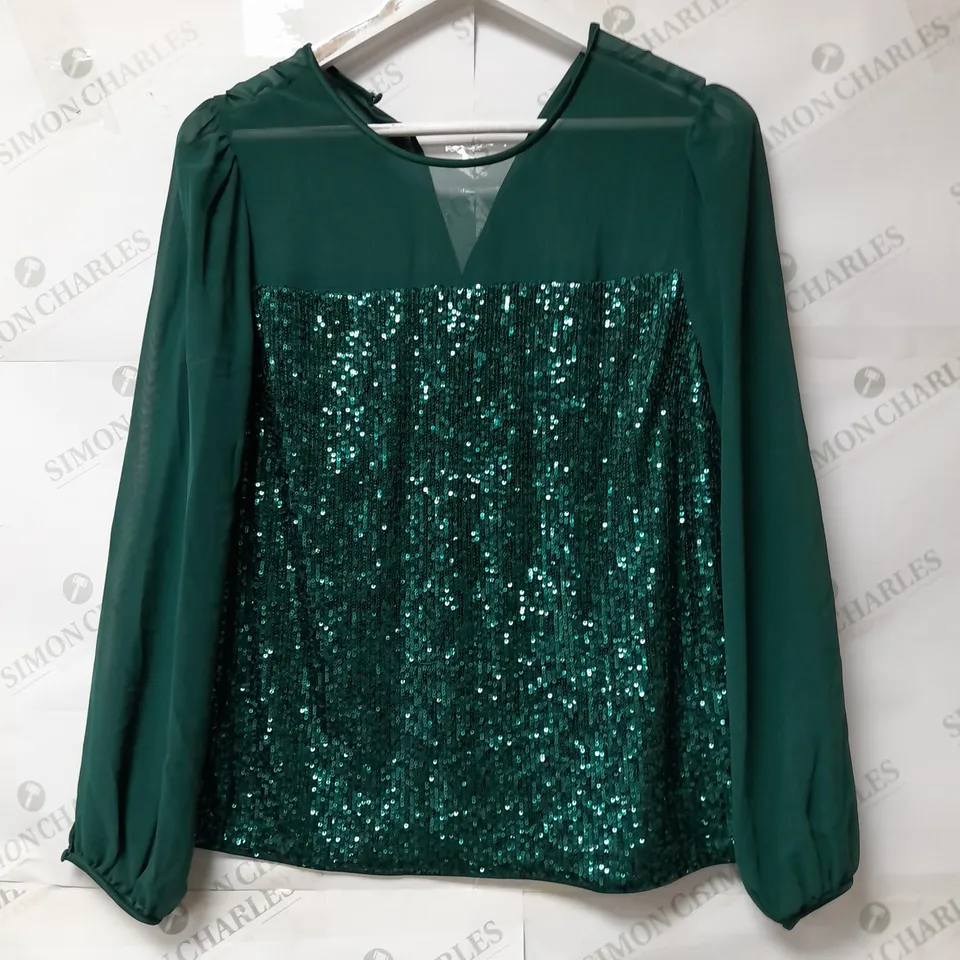 HOBBS LONDON ZARIAH SEQUIN TOP EVERGREEN SIZE 12