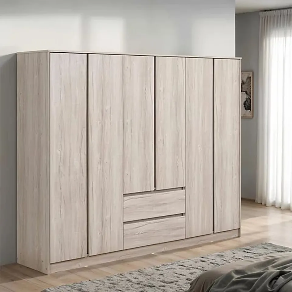 BOXED MALVERN 6 DOOR 2 DRAWER WARDROBE - URBAN SNOW (5 BOXES)