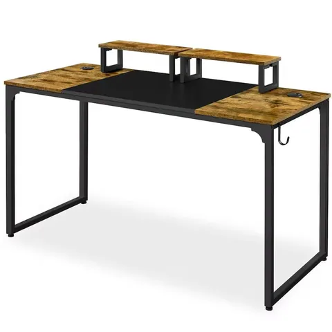 BOXED YAHEETECH LARGE COMPUTER DESK WITH MOVABLE MONITOR STANDS | BROWN | RUSTIC BROWN (1 BOX)