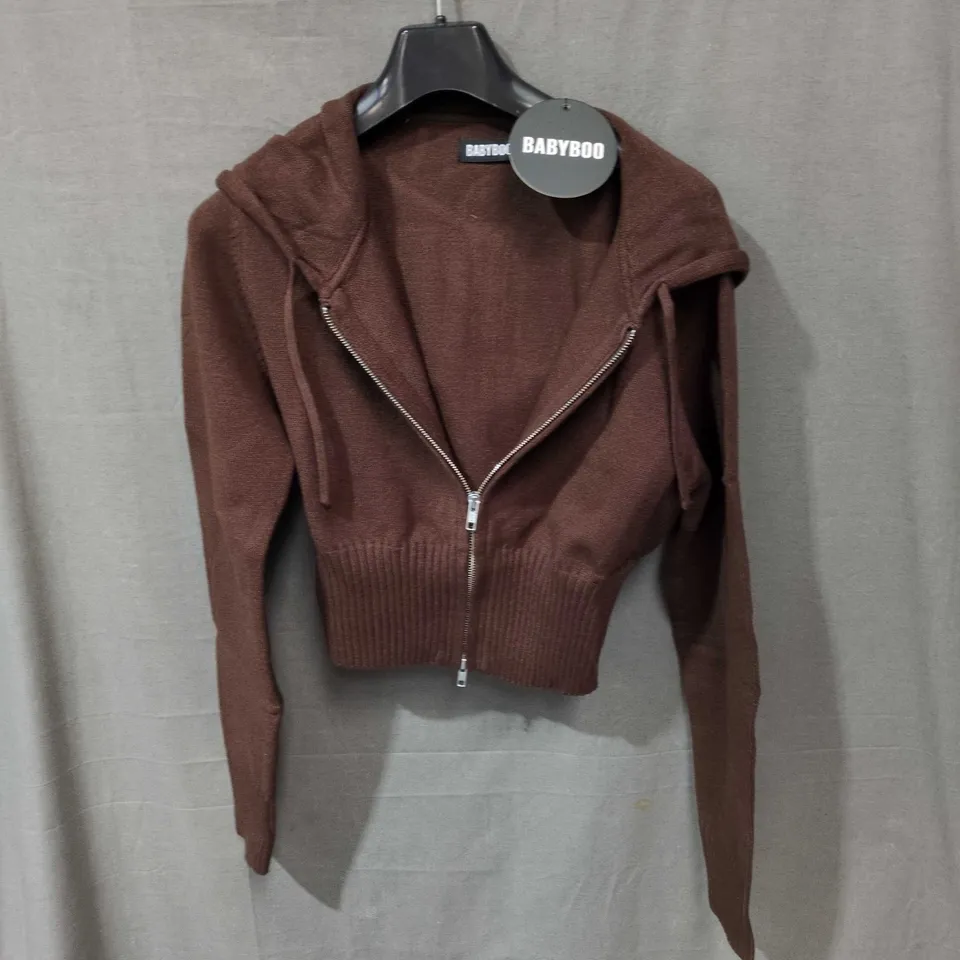 BABYBOO BROWN CROPPED ZIP HOODIE WITH HOOD – XL
